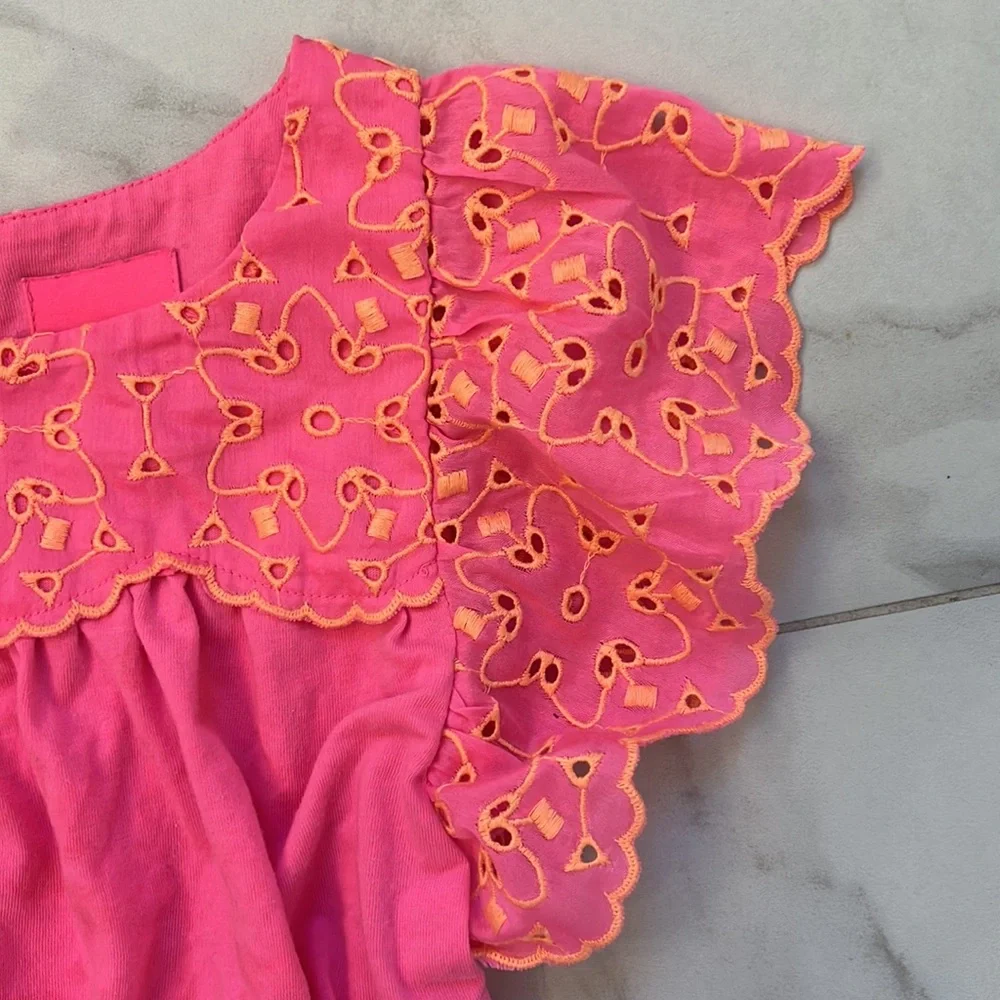 Lilly Pulitzer girls dress size small pink dress with orange eyelet detail. - Picture 3 of 11